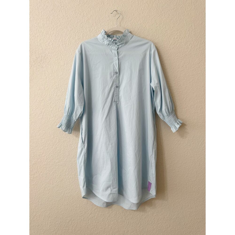 Caryn Lawn Kimberly Ruffle Collar Preppy Poplin Dress Light Blue Size M - Picture 2 of 5